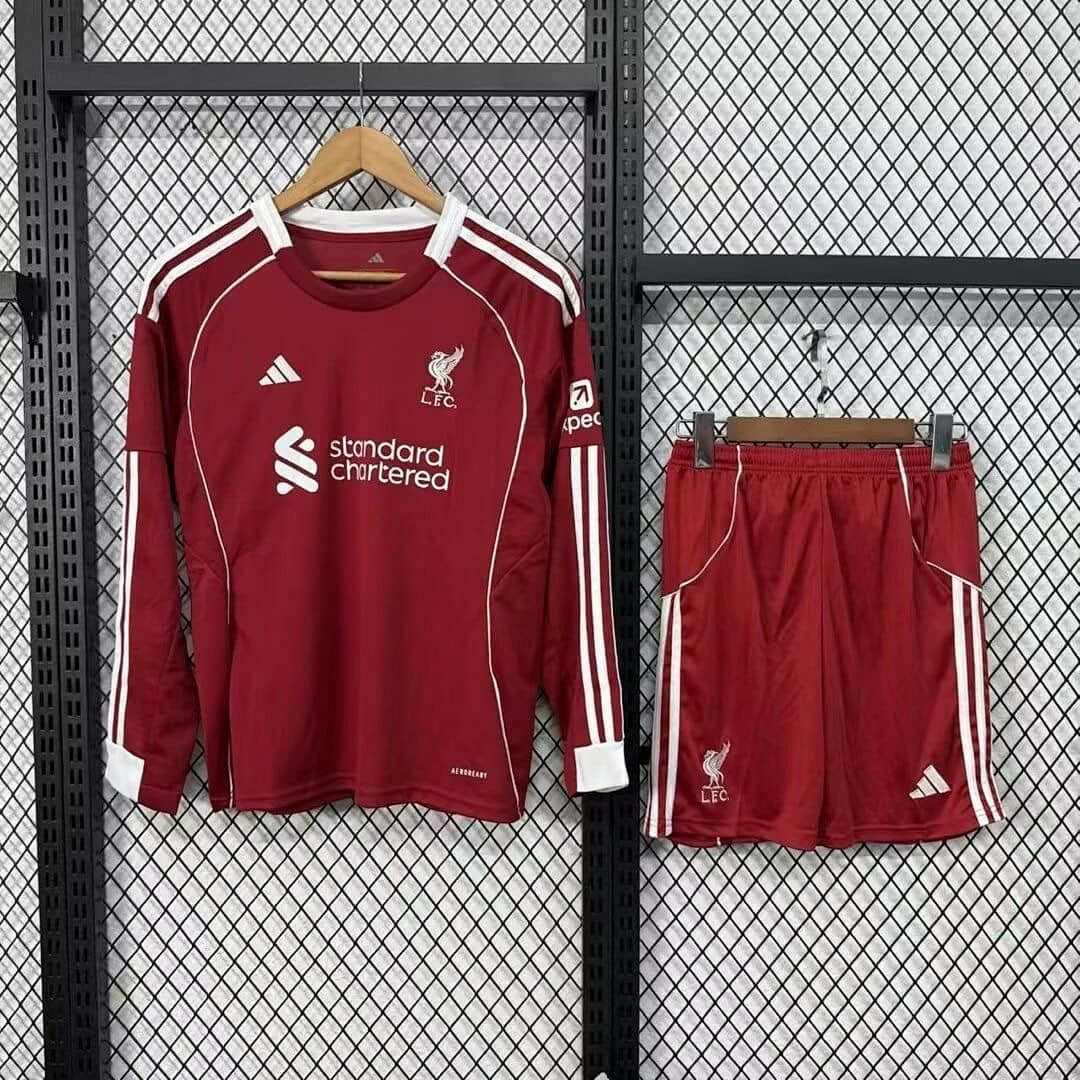 25-26 Kids Liverpool Home Long Sleeve Kit Cheap Football Jersey Wholesale Yupoo