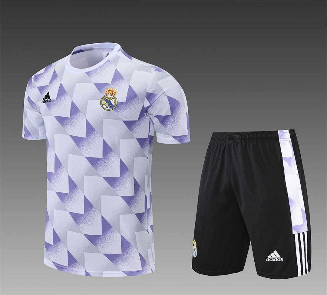 22-23 Real Madrid training suit short sleeve kit white and blue colorblock