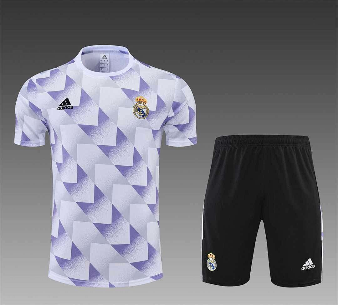 22-23 Real Madrid training suit short sleeve kit white and blue colorblock 8
