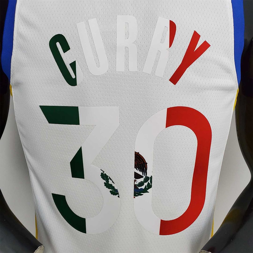 75th Anniversary Golden State Warriors Curry #30 Mexico Edition White NBA Jersey 9