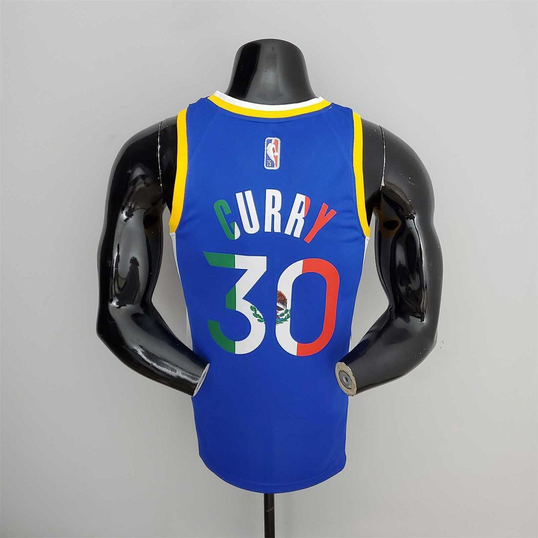 75th Anniversary Golden State Warriors CURRY#30 Mexico Blue NBA Jersey 2