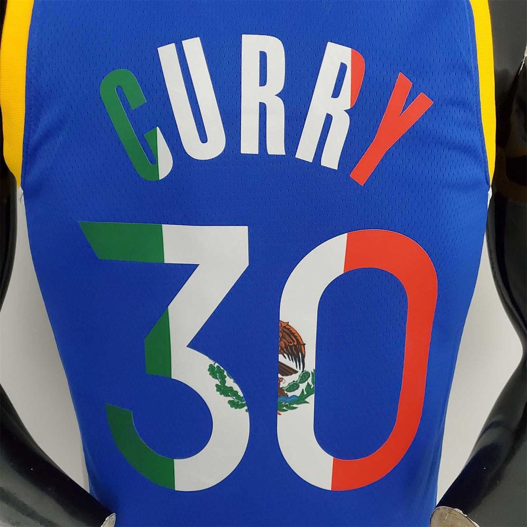 75th Anniversary Golden State Warriors CURRY#30 Mexico Blue NBA Jersey 3