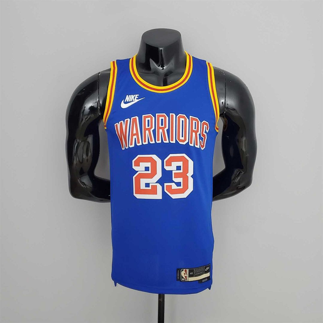 75th Anniversary Green#23 Warriors Vintage Blue NBA Jersey