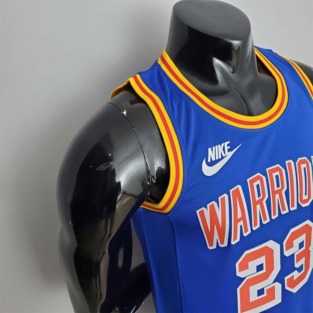 75th Anniversary Green#23 Warriors Vintage Blue NBA Jersey 5