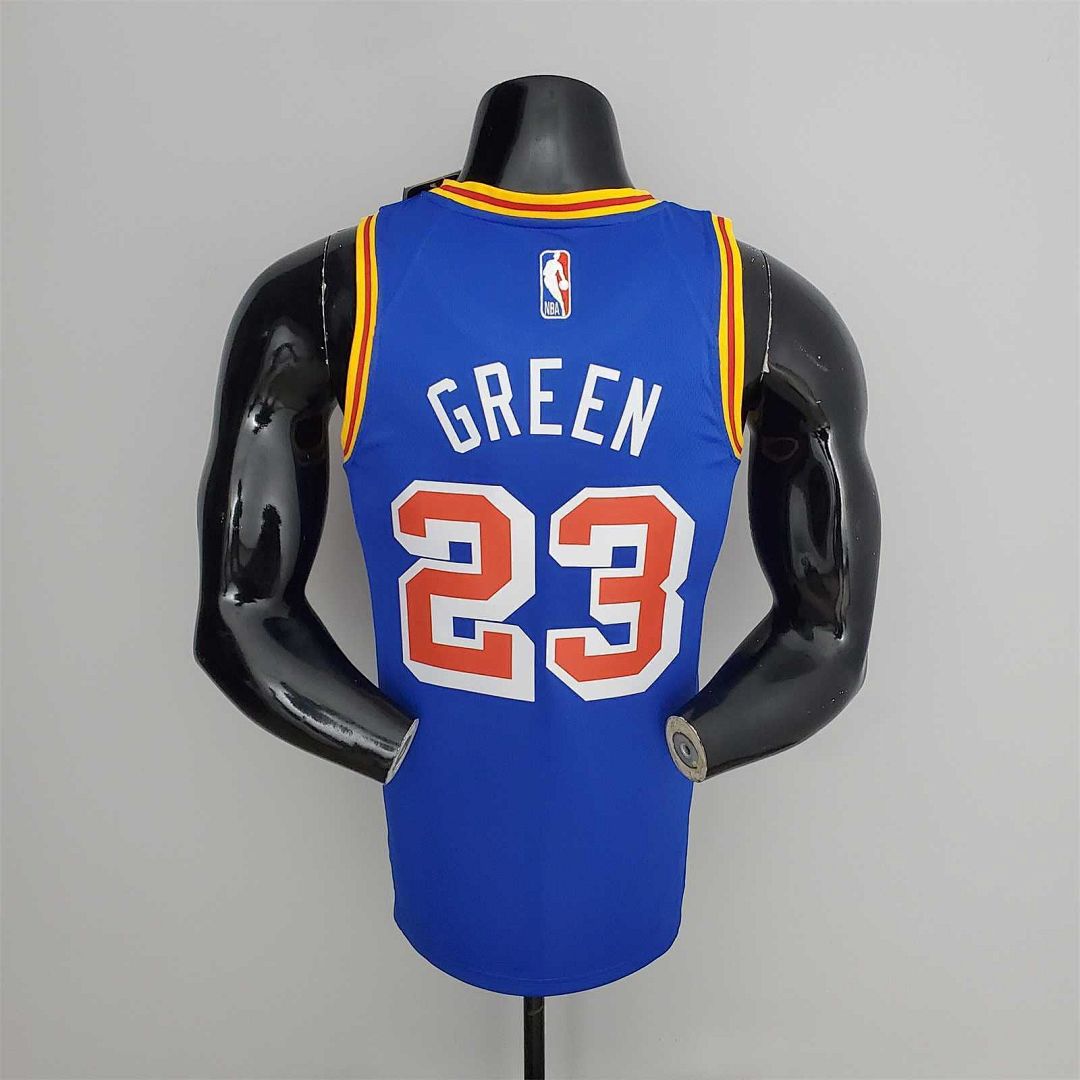 75th Anniversary Green#23 Warriors Vintage Blue NBA Jersey 7