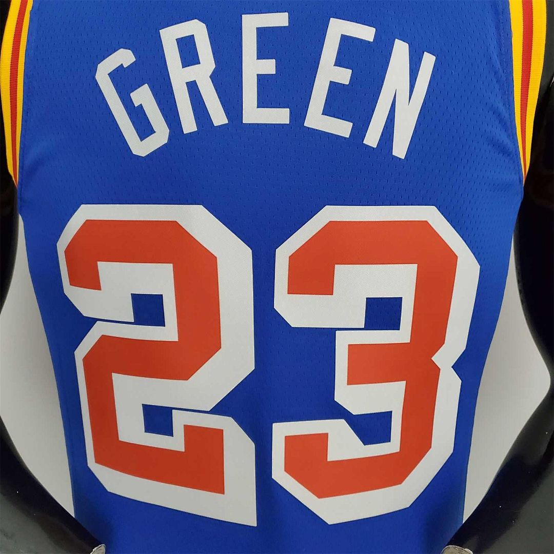 75th Anniversary Green#23 Warriors Vintage Blue NBA Jersey 8