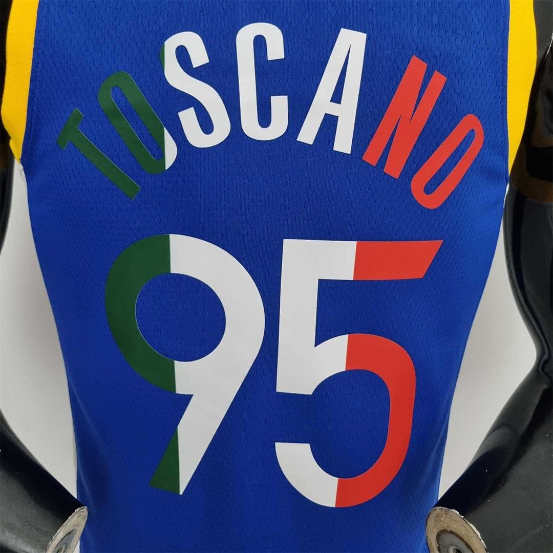 75th Anniversary Toscano#95 Golden State Warriors Mexico Exclusive Blue NBA Jersey 3