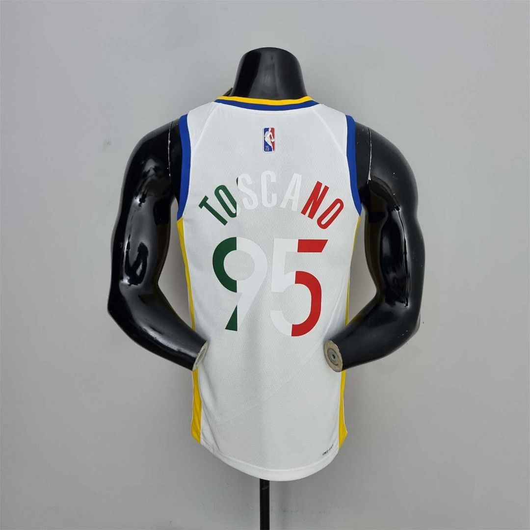 75th Anniversary Toscano#95 Golden State Warriors Mexico Exclusive White NBA Jersey 8