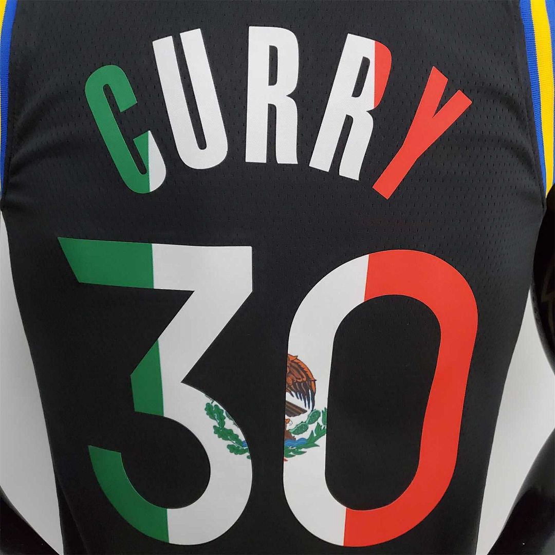 2022 75th Anniversary Golden State Warriors Curry #30 Mexico Edition Black NBA Jersey 4