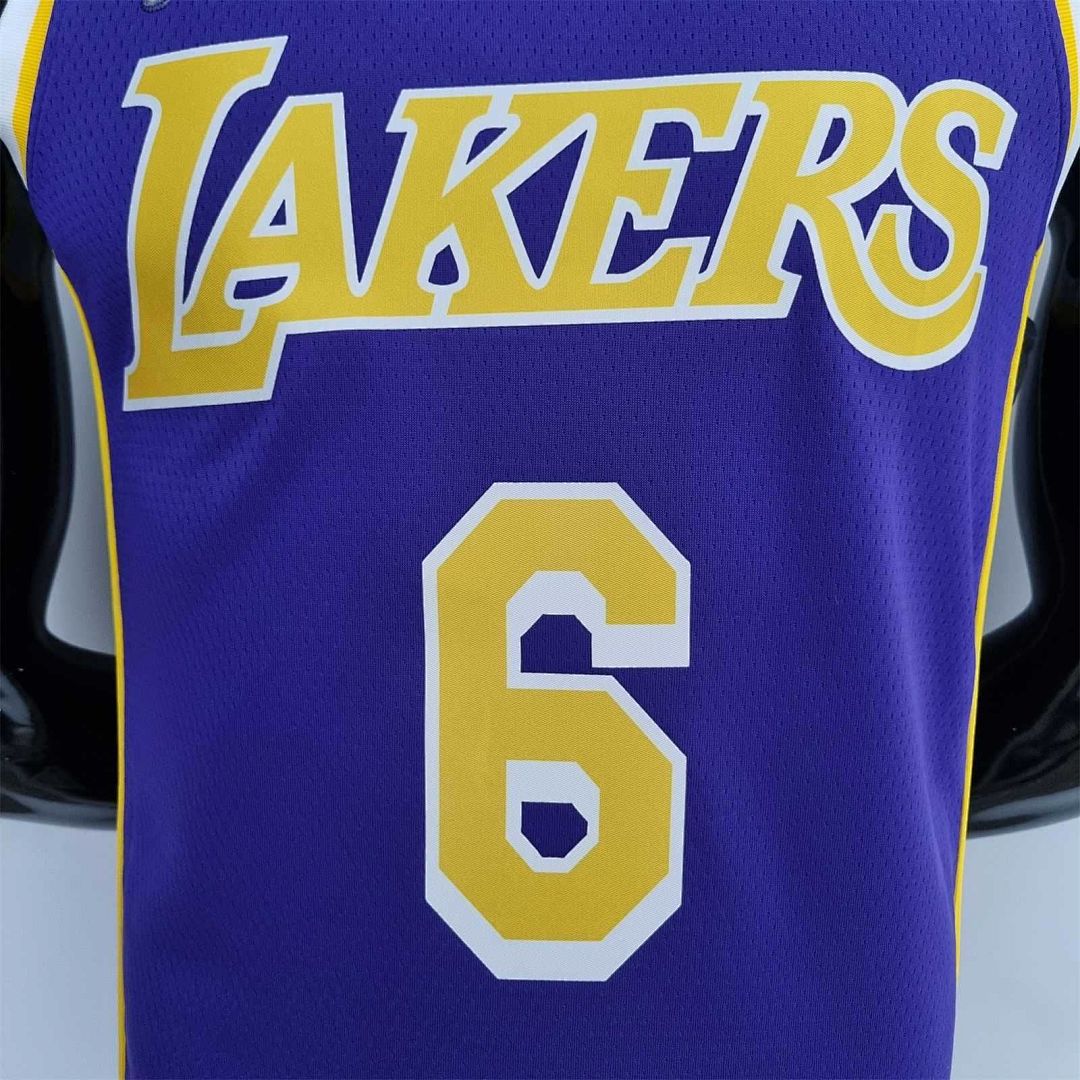 75th Anniversary James #6 Los Angeles Lakers Jordan Purple NBA Jersey 5
