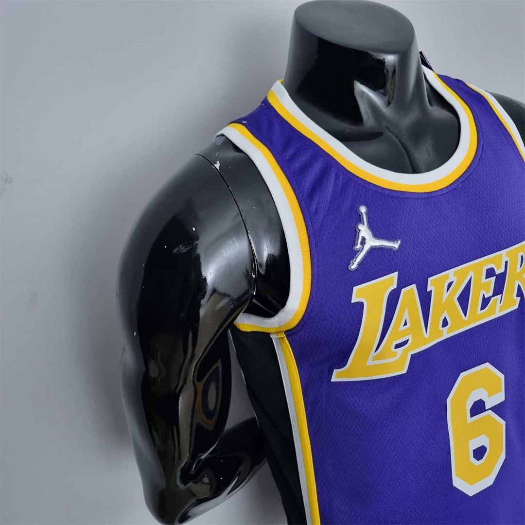 75th Anniversary James #6 Los Angeles Lakers Jordan Purple NBA Jersey 8