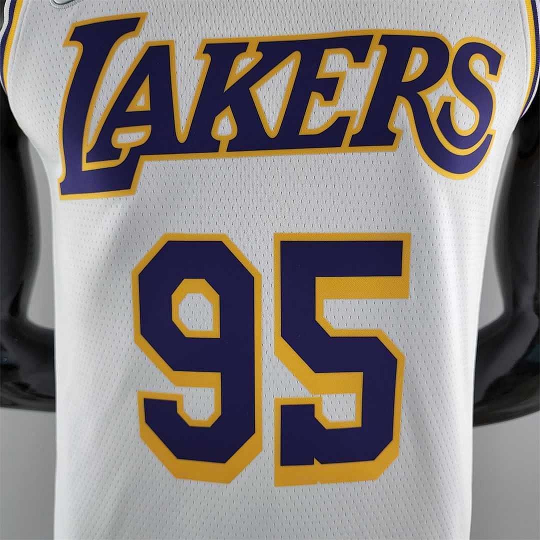 75th Anniversary TOSCANO #95 Los Angeles Lakers White NBA Jersey 3