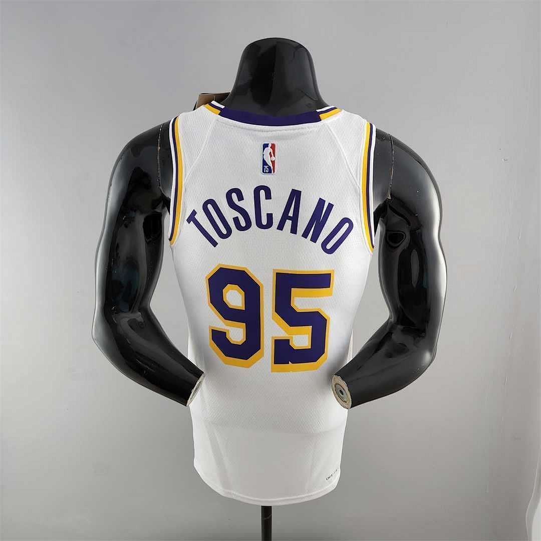 75th Anniversary TOSCANO #95 Los Angeles Lakers White NBA Jersey 8