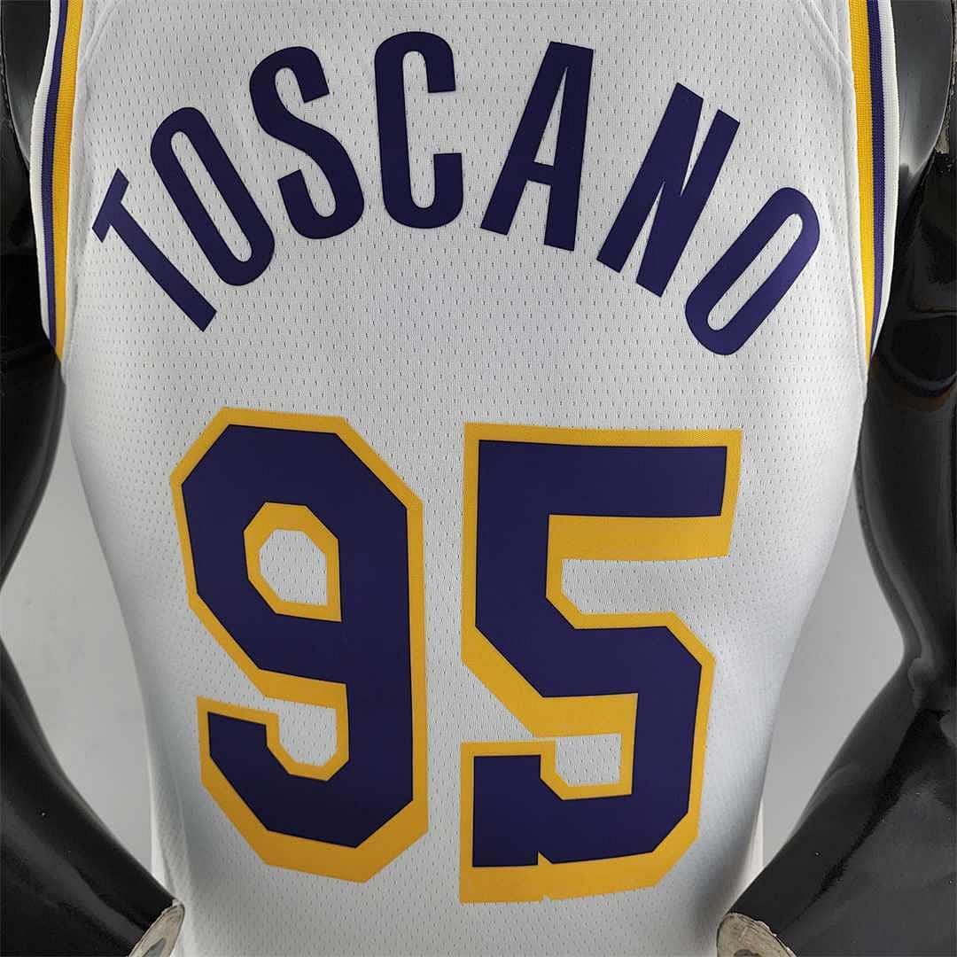 75th Anniversary TOSCANO #95 Los Angeles Lakers White NBA Jersey 9