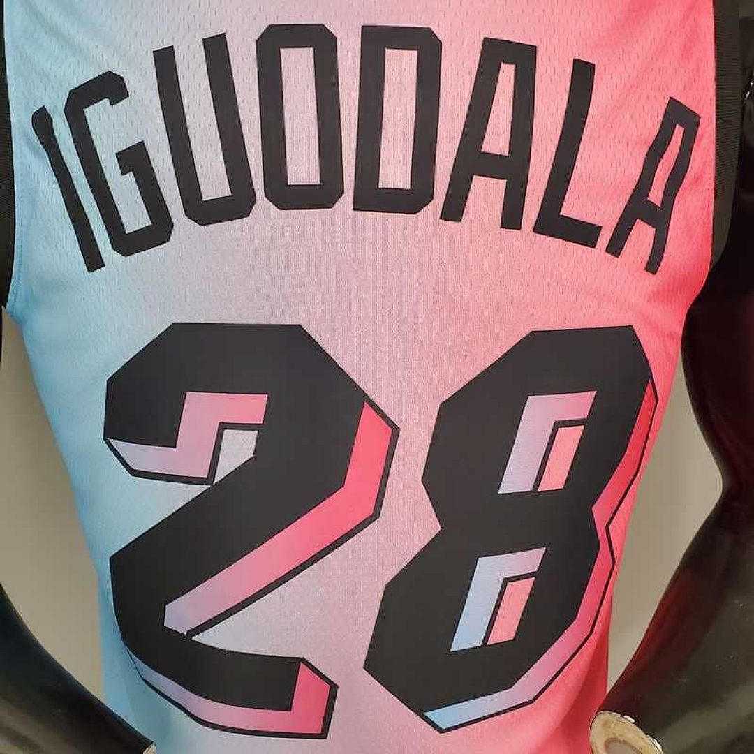 New Miami Heat IGUODALA#28 City Edition Pink Blue Gradient Color1684436191000 2