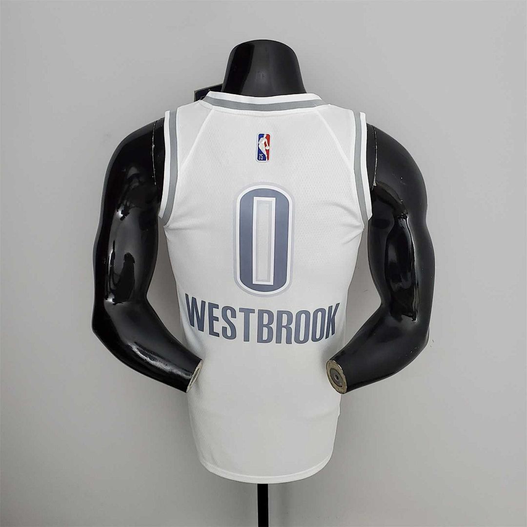 75th Anniversary 2202 Season Oklahoma City Thunder WESTBROOK#0 City Edition White NBA Jersey 3