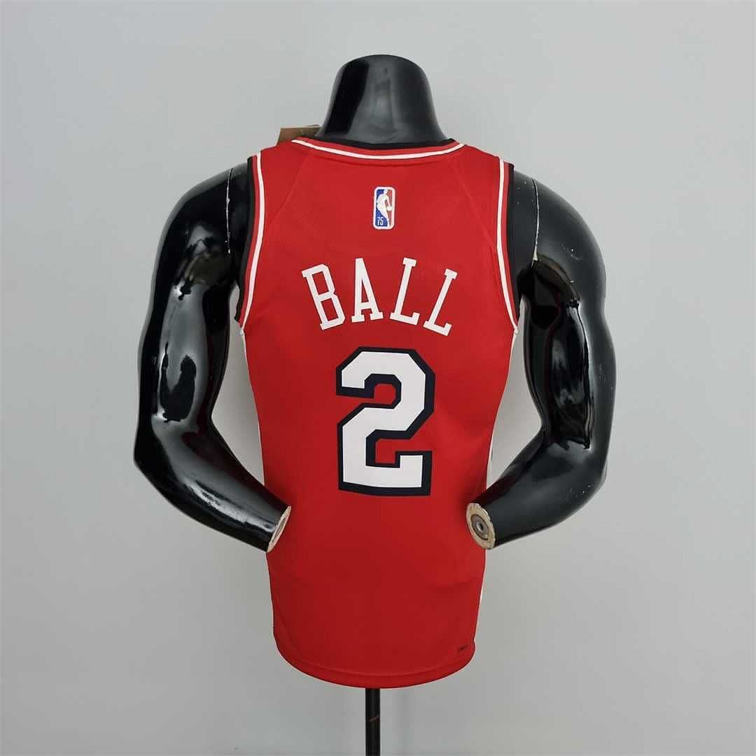 75th Anniversary 2022 Season Chicago Bulls BALL #2 City Edition Red NBA Jersey 7