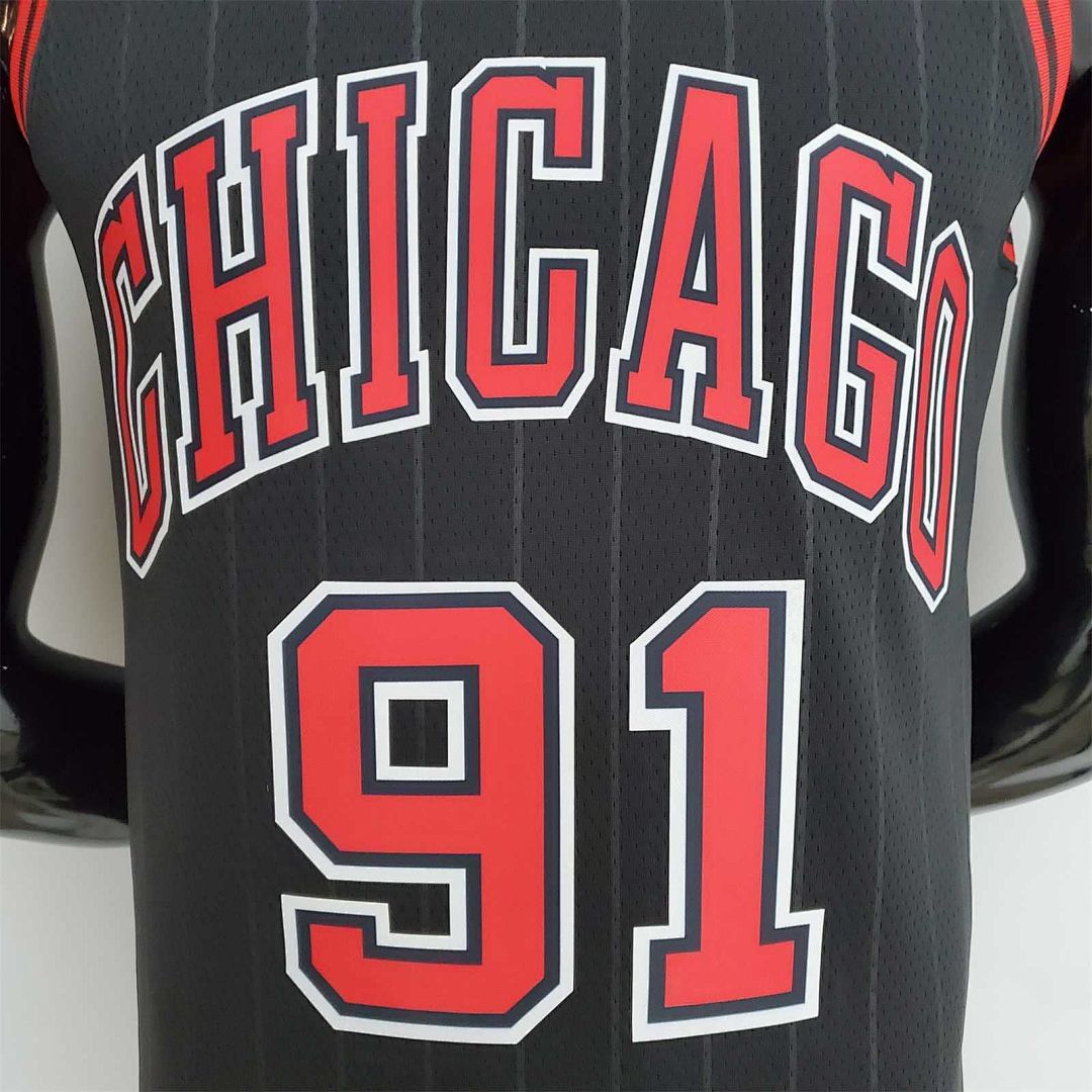 75th Anniversary Rodman#91 Bulls Flyers Black NBA Jersey 2