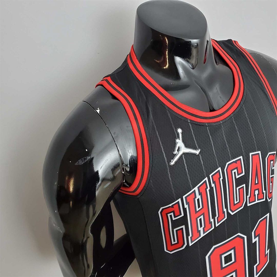 75th Anniversary Rodman#91 Bulls Flyers Black NBA Jersey 5