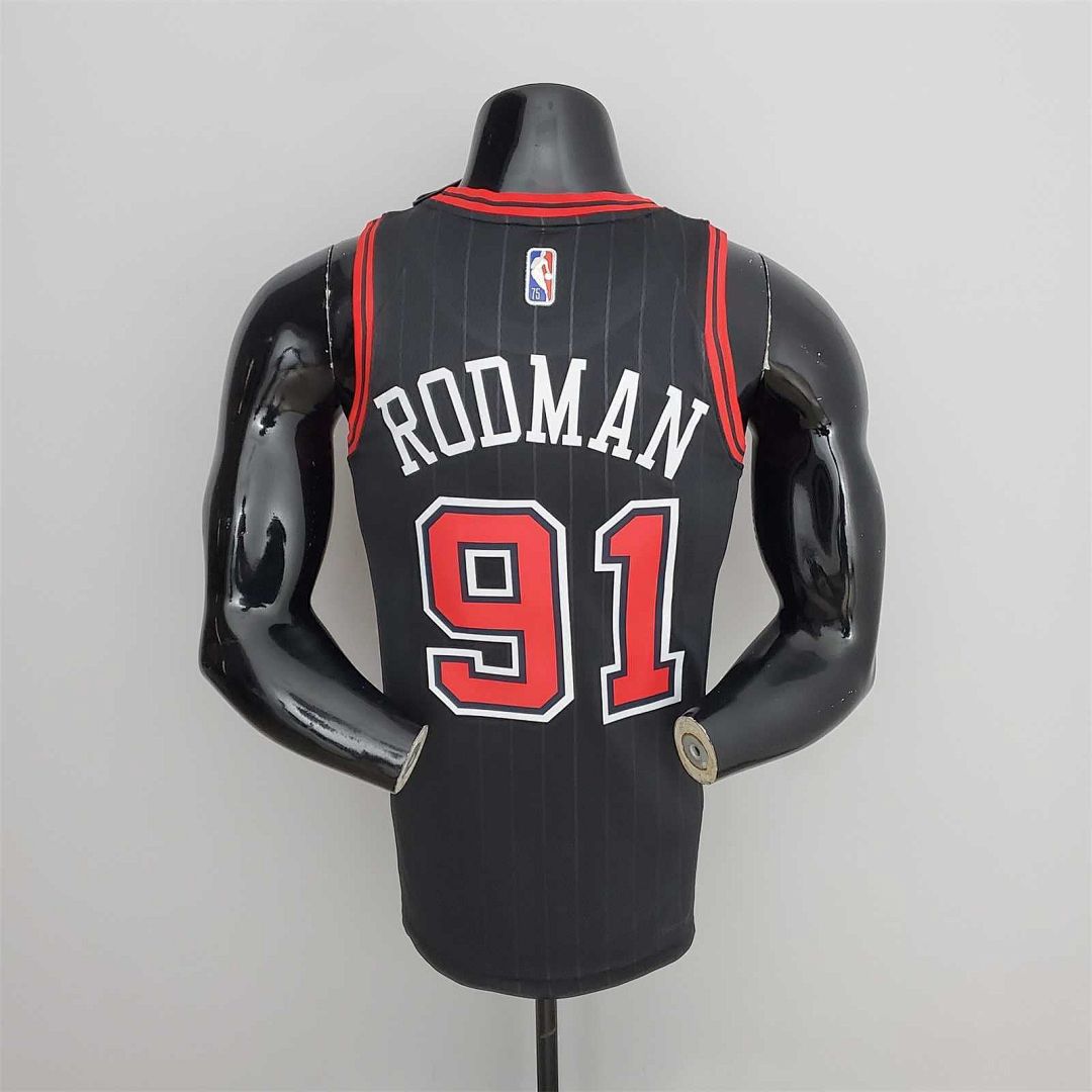 75th Anniversary Rodman#91 Bulls Flyers Black NBA Jersey 7