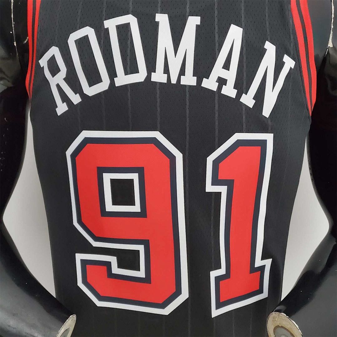 75th Anniversary Rodman#91 Bulls Flyers Black NBA Jersey 8