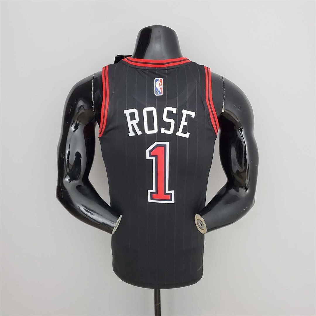 75th Anniversary Rose #1 Bulls Flyers Black NBA Jersey 2