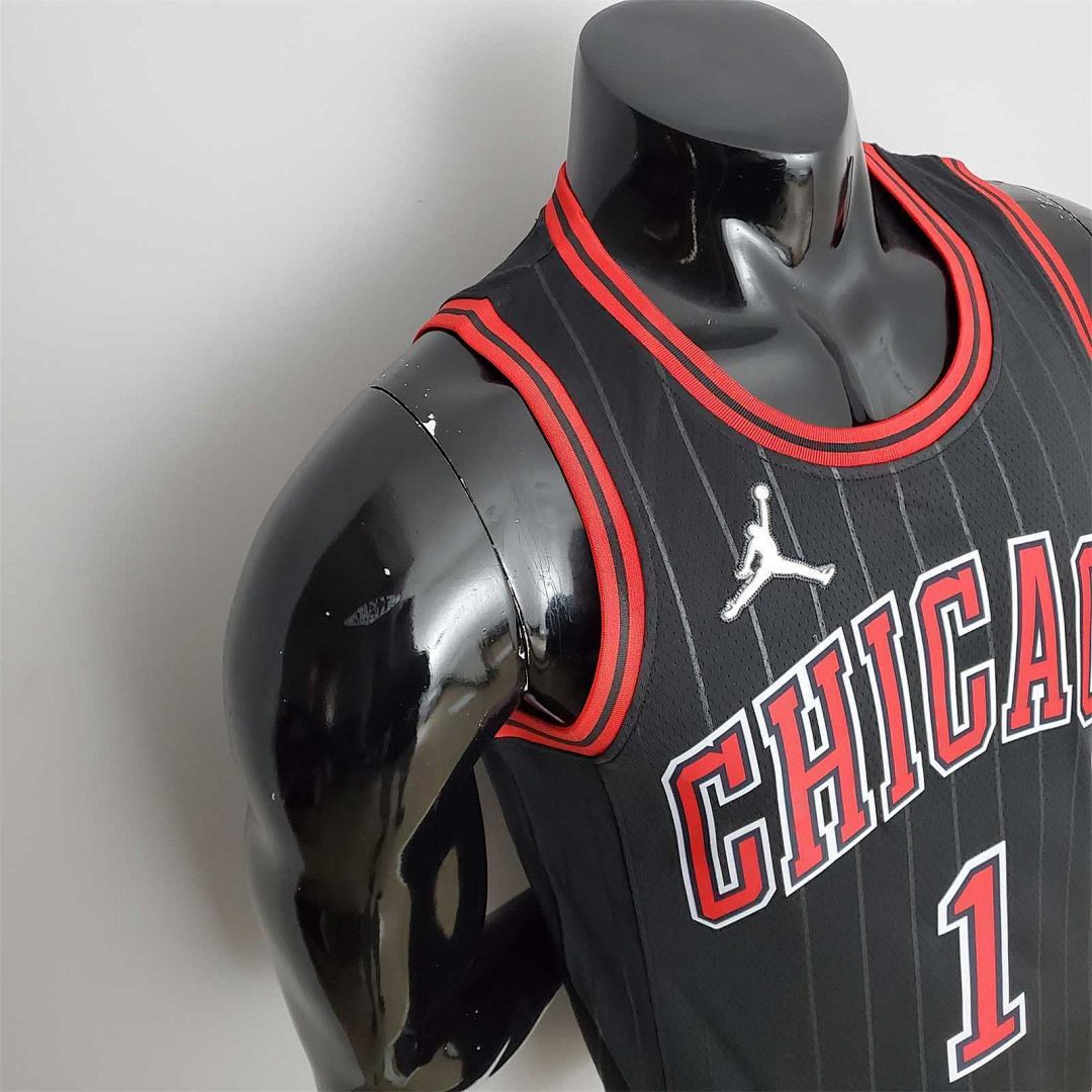 75th Anniversary Rose #1 Bulls Flyers Black NBA Jersey 8