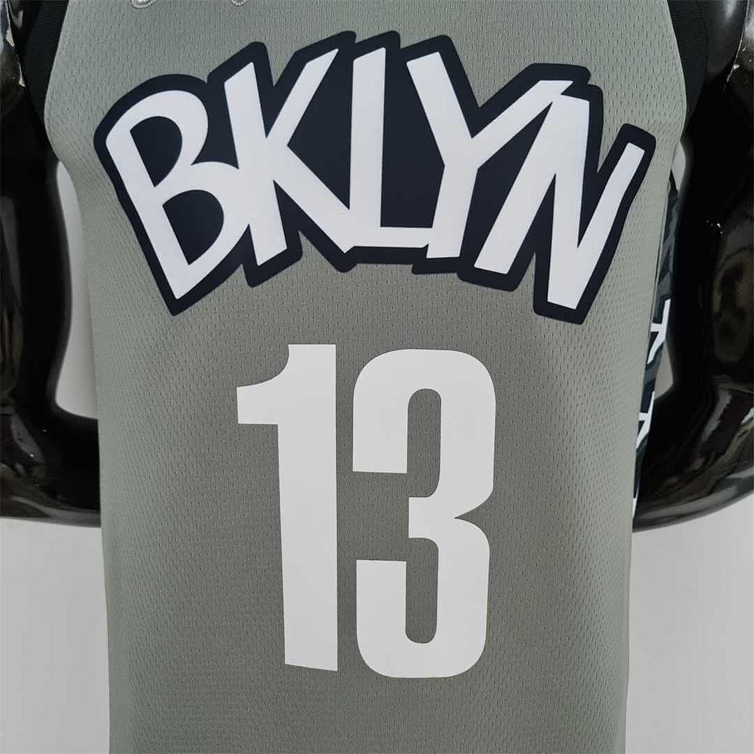 75th Anniversary Harden #13 Brooklyn Nets City Edition Gray NBA Jersey 4