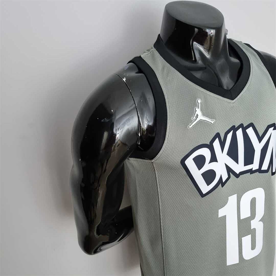 75th Anniversary Harden #13 Brooklyn Nets City Edition Gray NBA Jersey 7