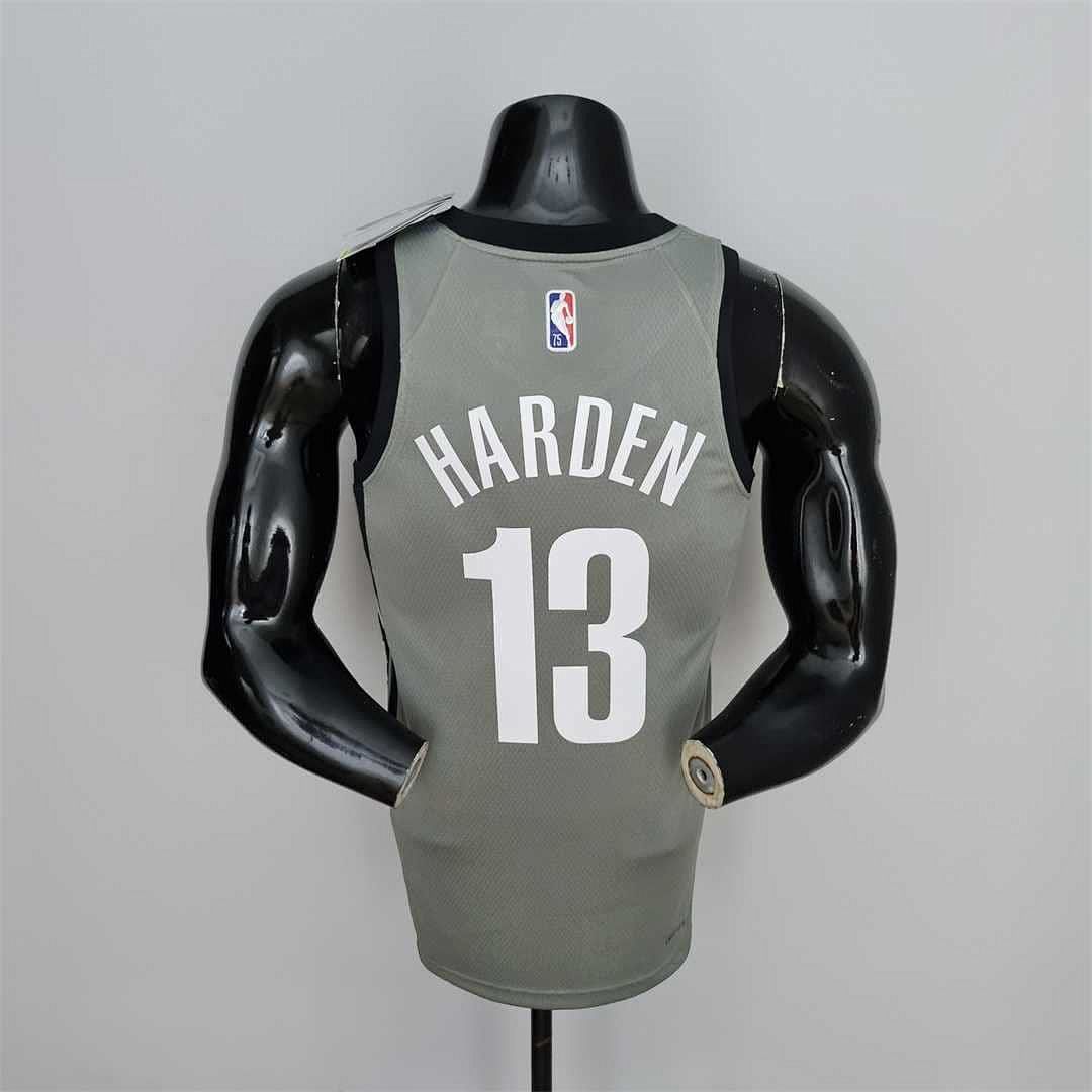 75th Anniversary Harden #13 Brooklyn Nets City Edition Gray NBA Jersey 8