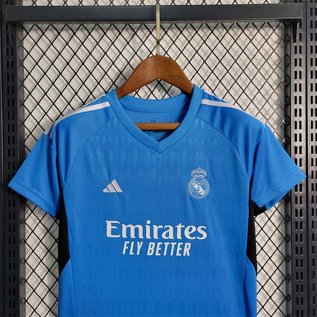 23-24 KIDS Real Madrid Blue Goalkeeper Size 16-28 Soccer Jersey 7