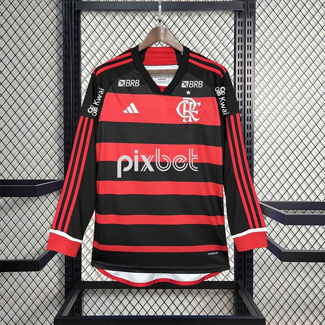 24-25 Flamengo Home Kit Long Sleeve with All Sponsor
