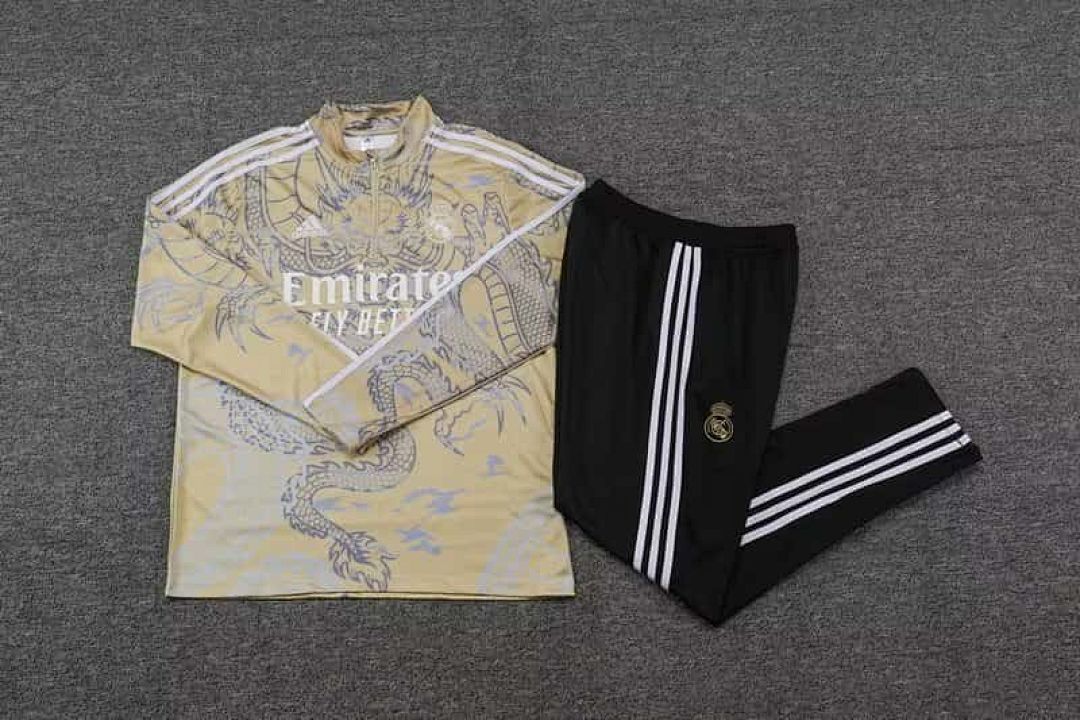 23-24 Real Madrid Long Sleeve Kits Yellow Dragon Special Training Suits 2