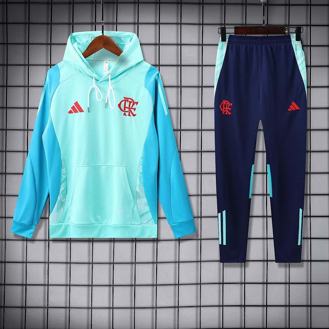 25-26 Flamengo Light Blue Football Training Kit Long Hoodie Tracksuits 2