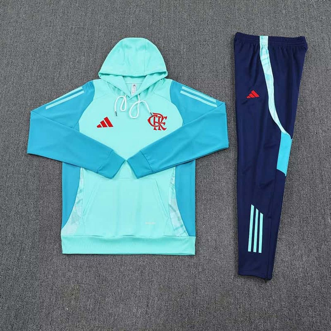 25-26 Flamengo Light Blue Football Training Kit Long Hoodie Tracksuits 4
