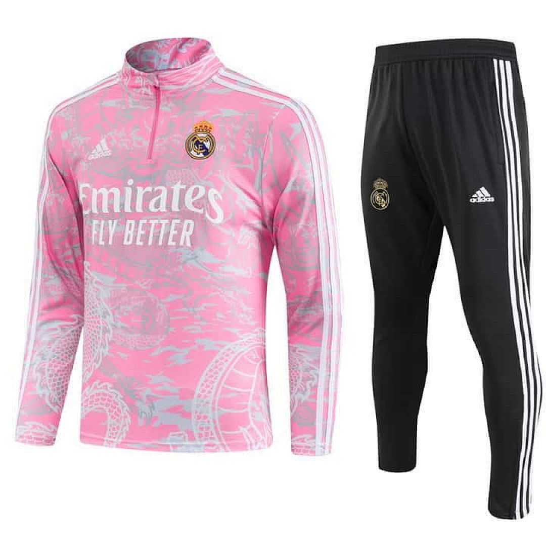 23-24 Real Madrid Long Sleeve Dragon Special Edition Pink Training Suits