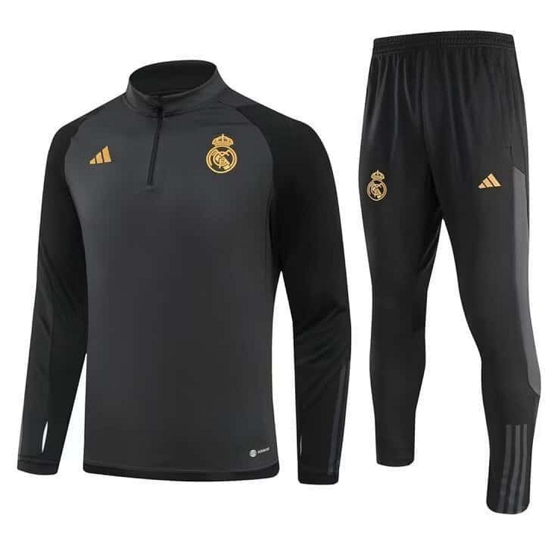 23-24 Real Madrid Long Sleeve Kits Black Training Suit