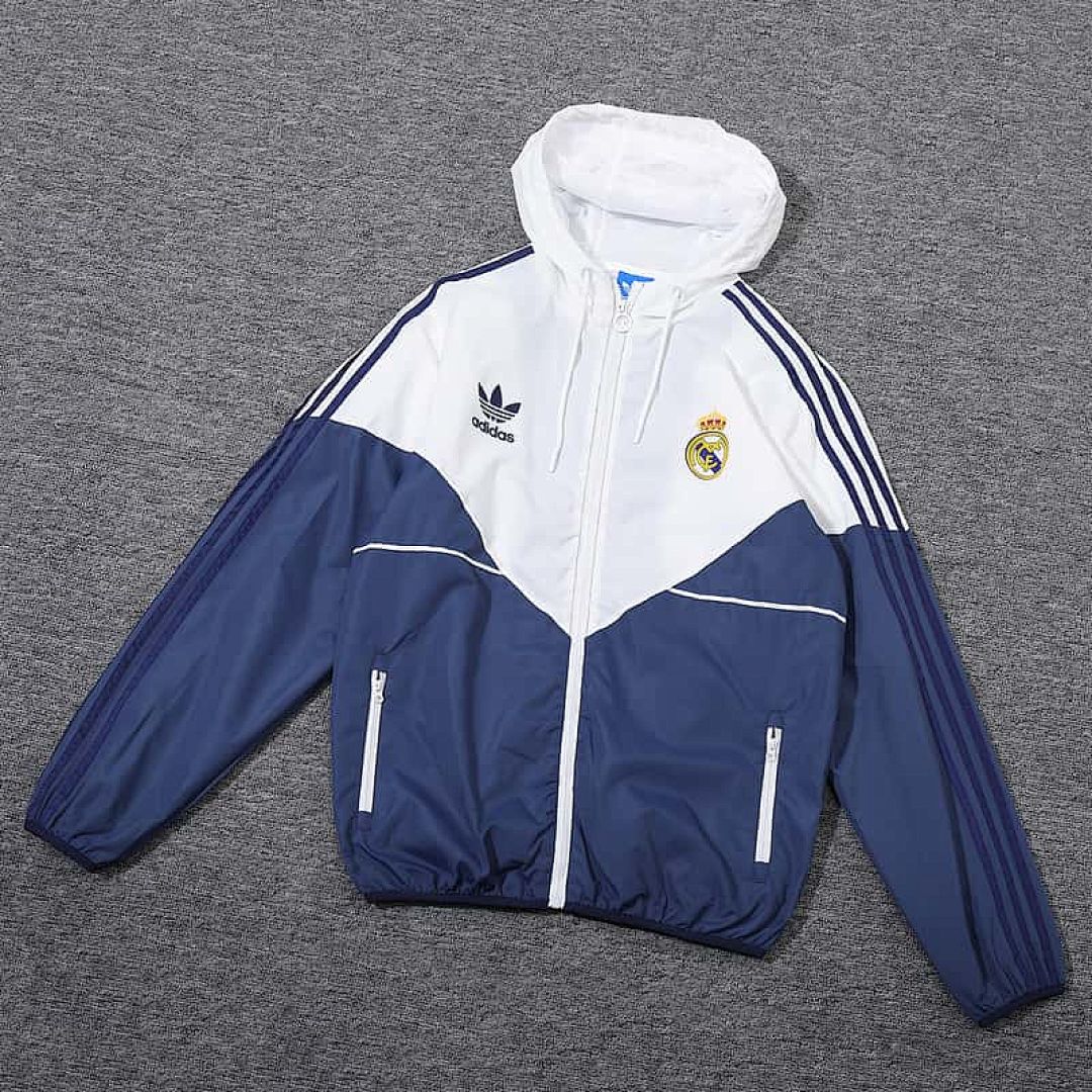 23-24 Real Madrid Hoodies Windbreaker White&Navy Jackets