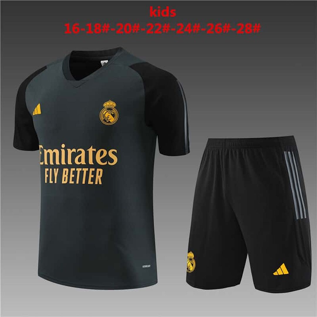 23-24 Real Madrid Kids Kits Black Short Traning Suits
