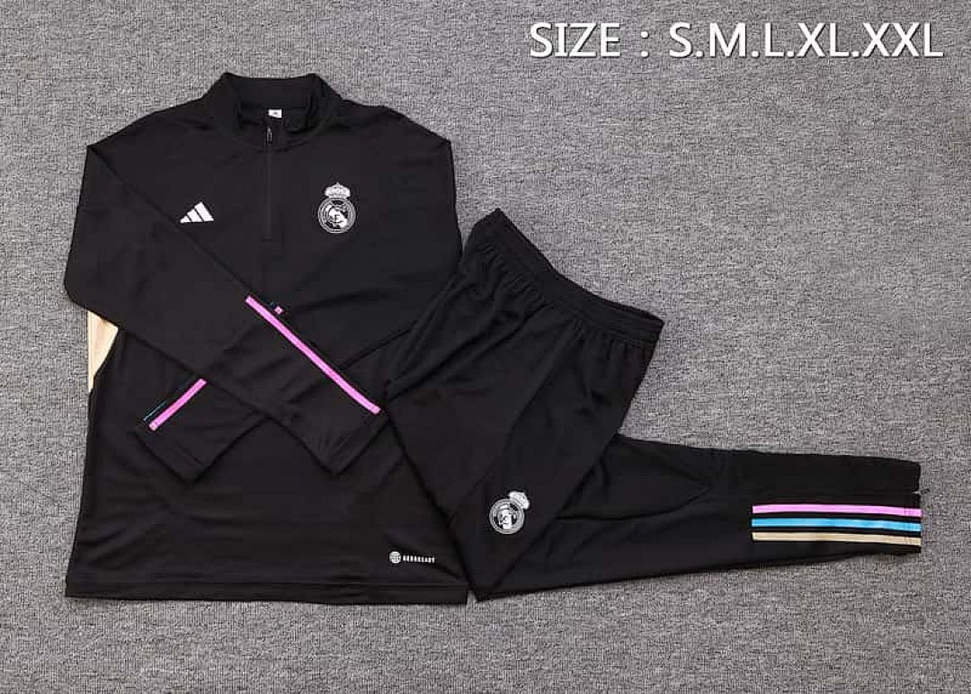 23-24 Real Madrid Long Sleeve Kits Black Training Suits 3