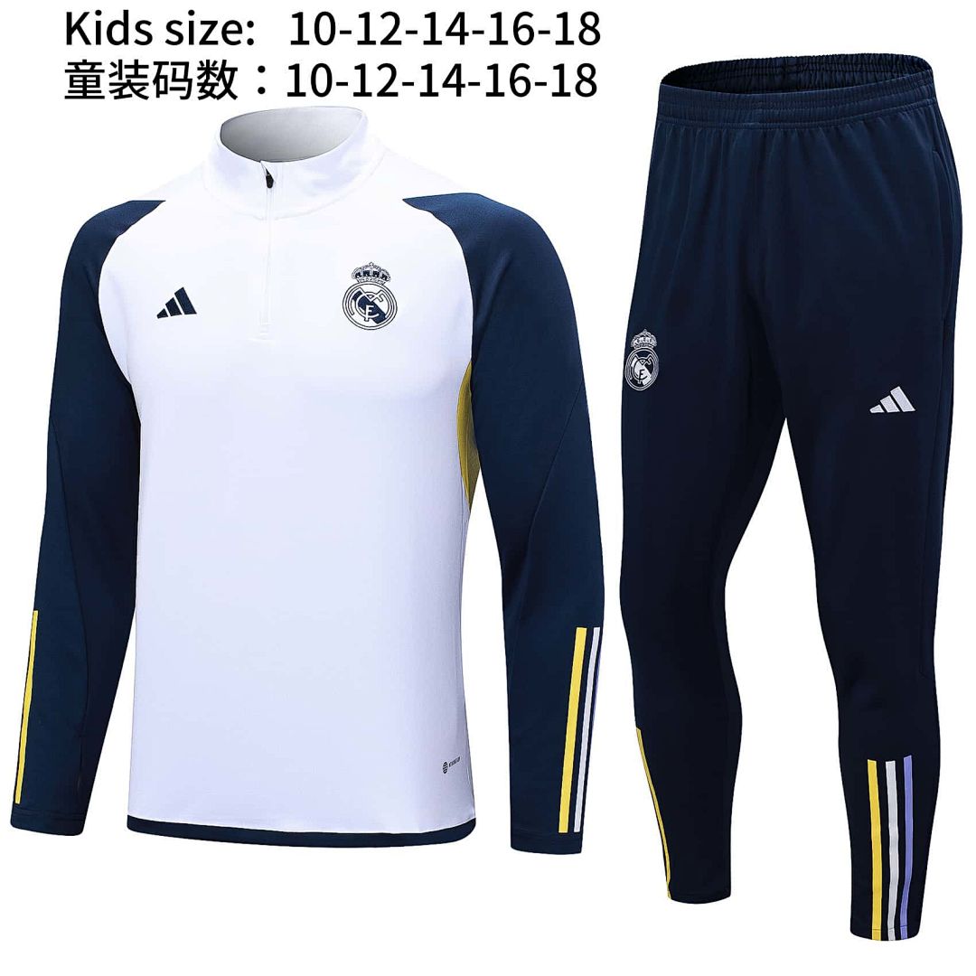 23-24 Real Madrid White Kids Kit Long Sleeve Training Suit