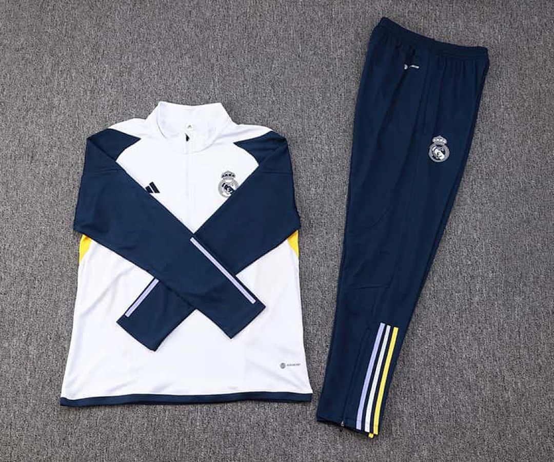 23-24 Real Madrid Long Sleeve White Half-Pull Training Suit 3