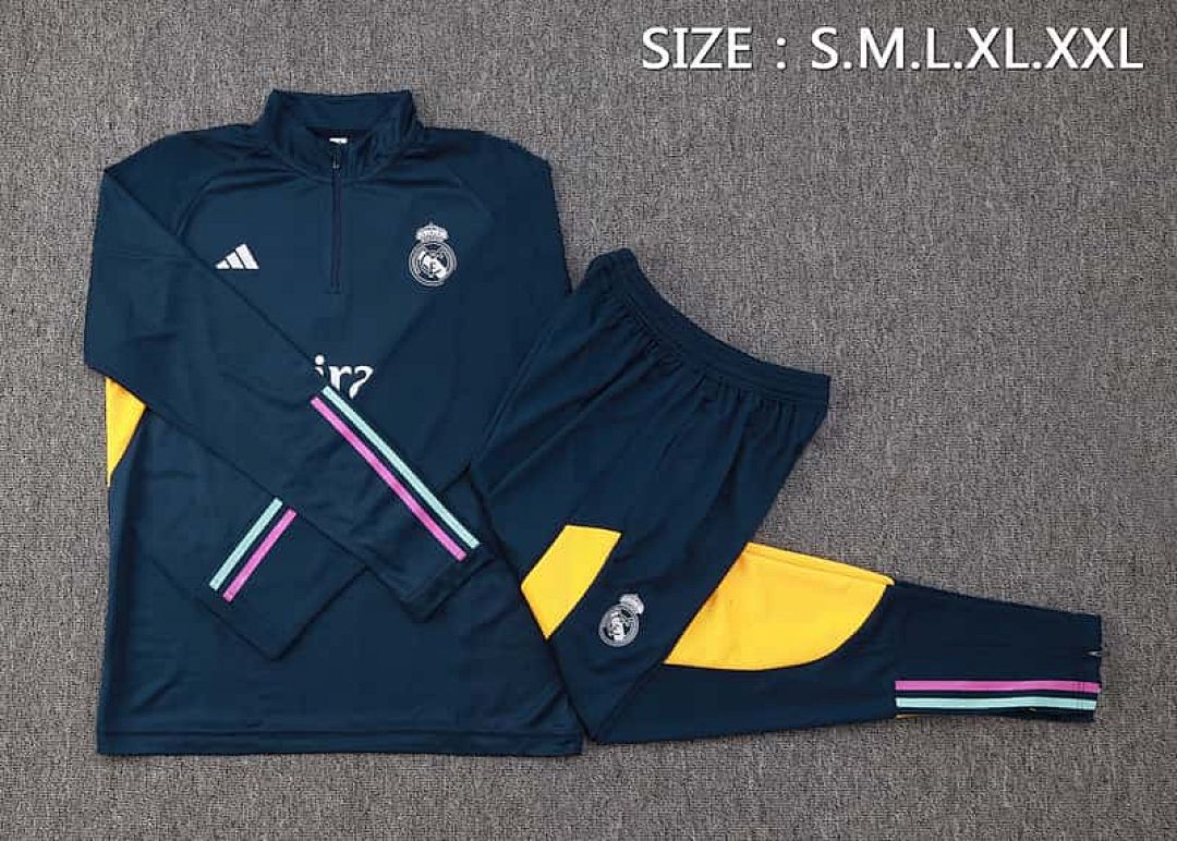 23-24 Real Madrid Long Sleeve Half-Pull Navy Training Suit 2