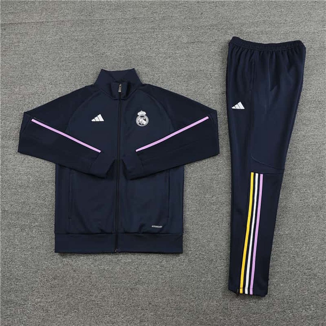 23-24 Real Madrid Navy Kits(Shirt+Pants) Long Sleeve Training Suit 3