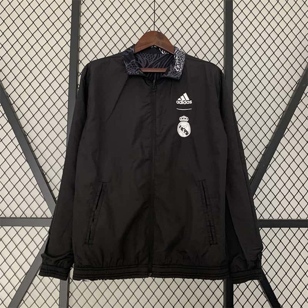 23-24 Real Madrid Trench Coat Reversible Dragon Windbreaker Black 13