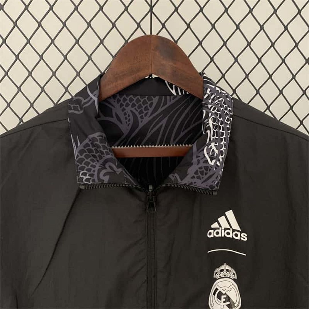23-24 Real Madrid Trench Coat Reversible Dragon Windbreaker Black 7
