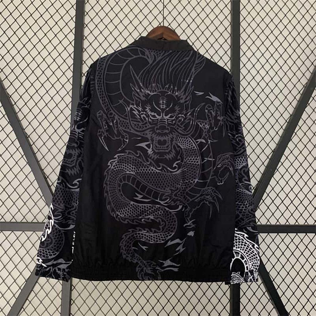 23-24 Real Madrid Trench Coat Reversible Dragon Windbreaker Black 9