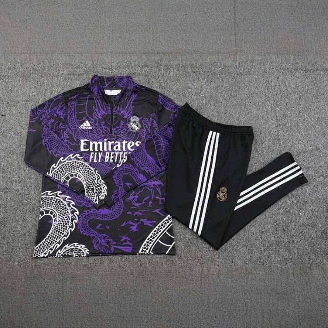 23-24 Real Madrid Purple Training Suit Long Sleeve Sweat Kits 2
