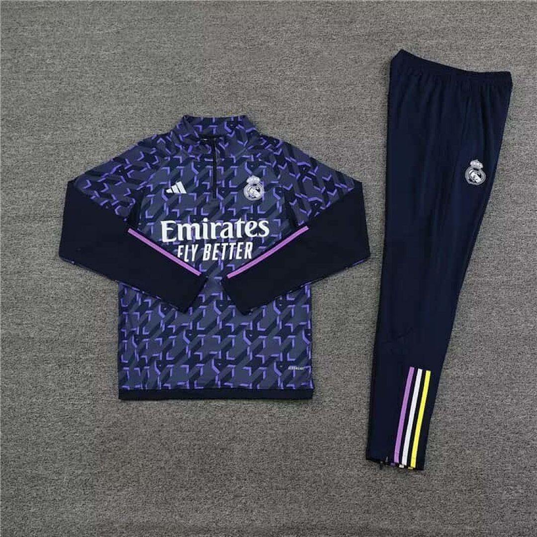 23-24 Real Madrid Adults And Kids Training Suits Navy Long Sleeve Tracksuits 2