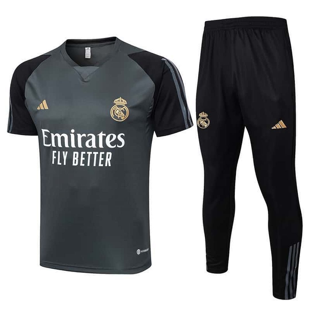 23-24 Real Madrid Grey Tracksuit Short Sleeve Training Suits